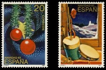 z vendido ESPAÑA 1987 2925/6 Sellos Nuevos Navidad completa c/charnela Espana Spain Espagne Spagna Spanje Spanien con los colores de España y Europa y Fiesta dentro del hogar Yvert2540/1 Scott2537/8 Christmas 